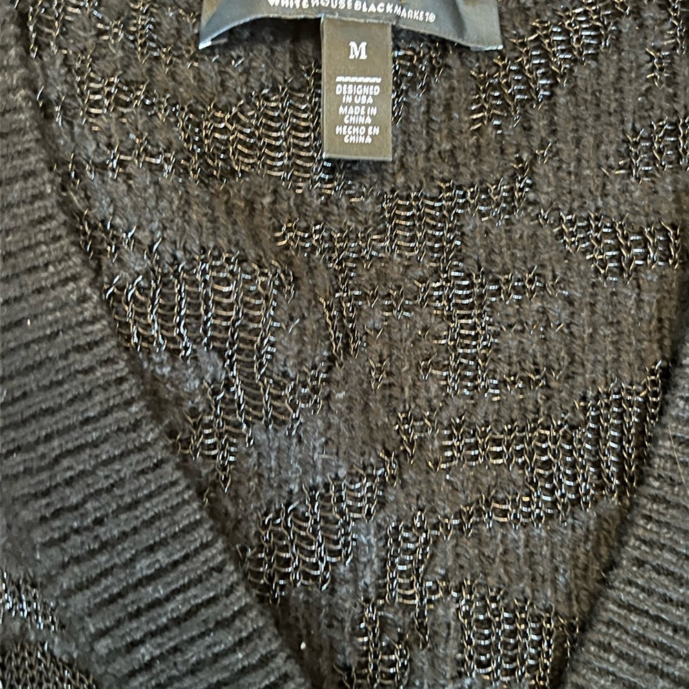 White House Black Market Metallic Jacquard Cardigan Sweater in Black Size Medium - Picture 9 of 10